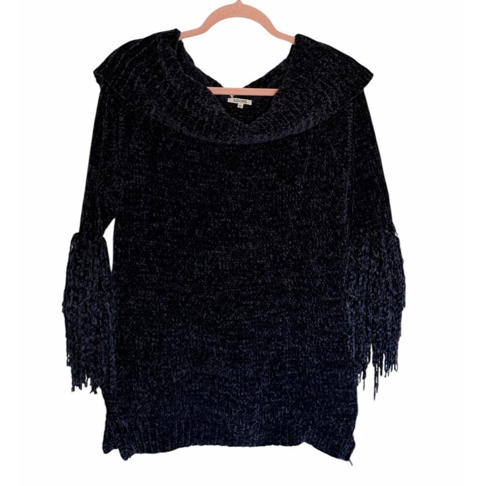 Adore Women's Medium Dark Blue Super Soft Cowl Neck Long Flutter Sleeve Sweater - Picture 2 of 11